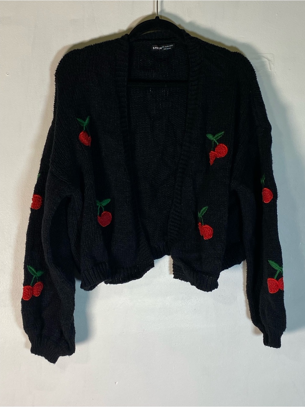 Oversized Cherry Embroidered Cardigan Cottagecore Coquette Dark Grunge‎ Sweater